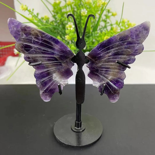 Crystal Butterfly Wings on Black Stand – Amethyst Crystals
