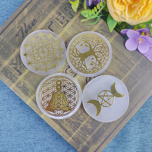 Selenite Spiritual Gold Symbol Plates