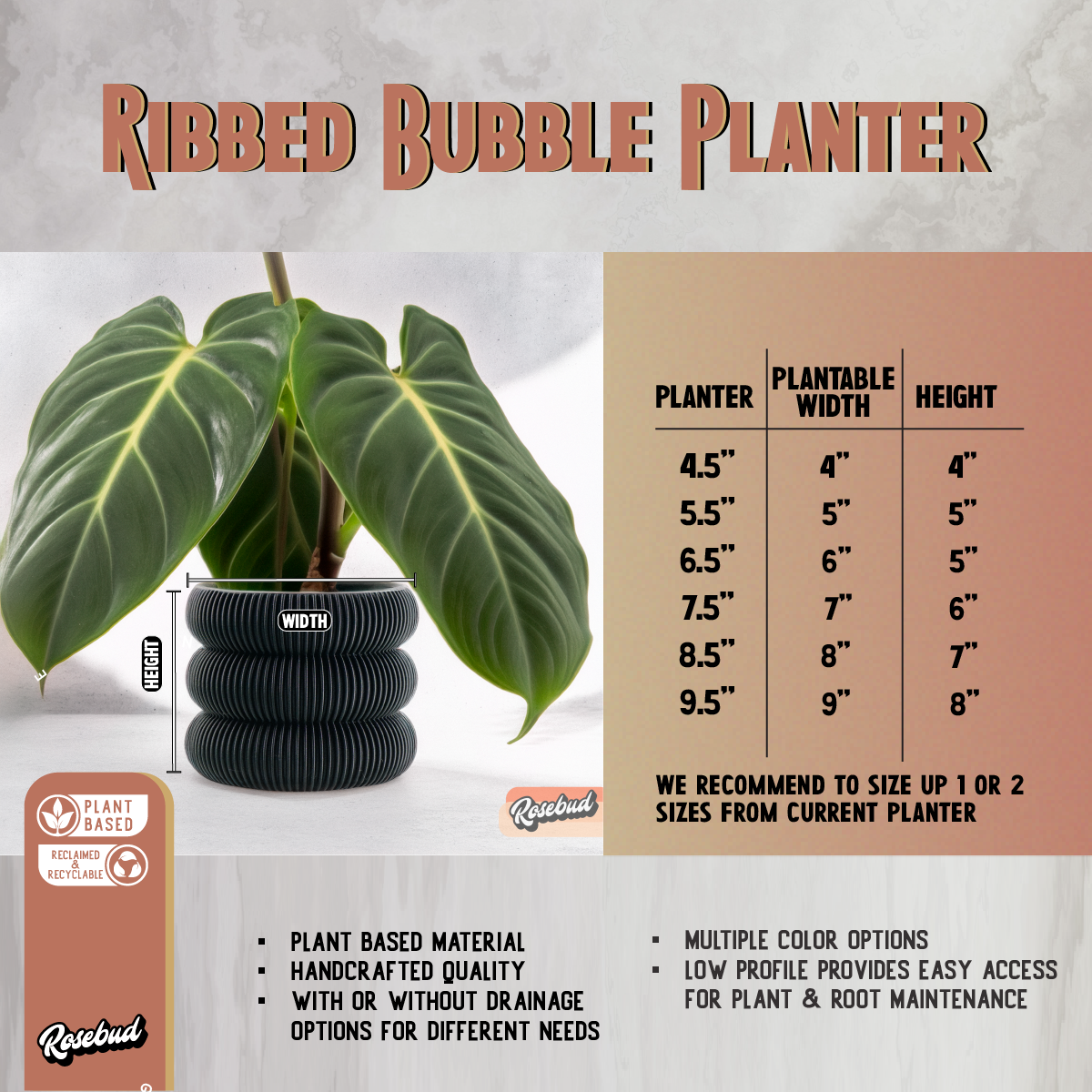 Ribbed Bubble Plant Pot With Drainage and Saucer – Planter