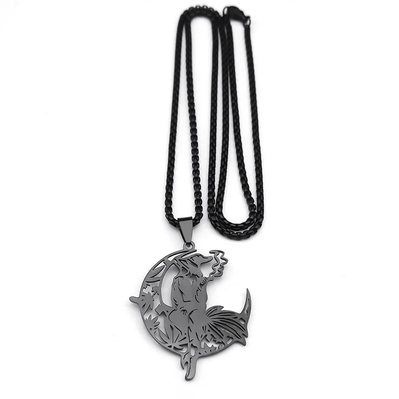 Smoking Witch Broom Moon Necklace – necklace