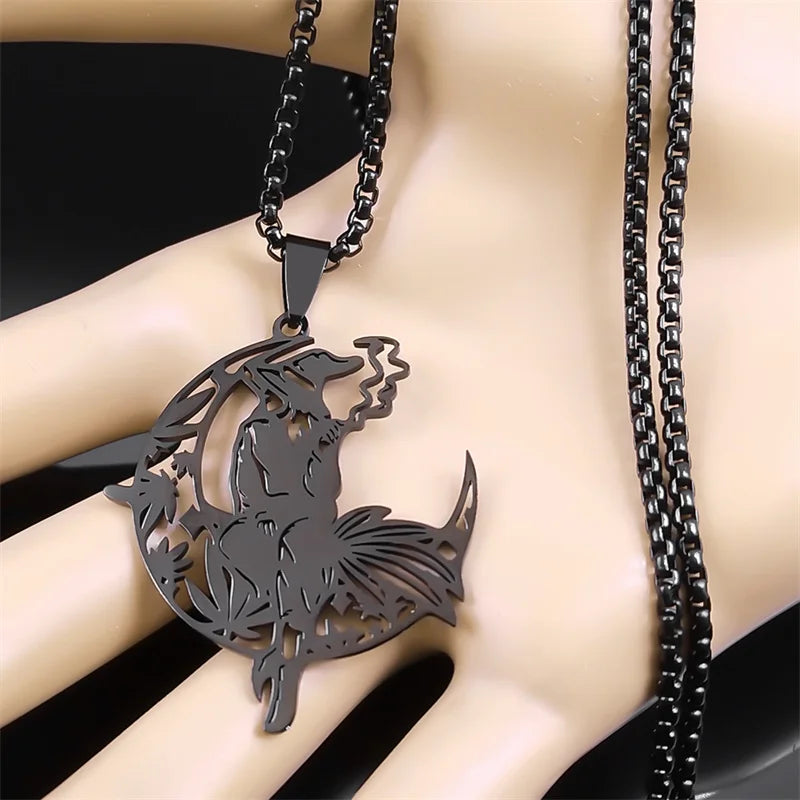 Smoking Witch Broom Moon Necklace – necklace