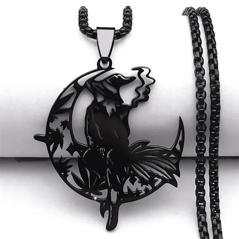 Smoking Witch Broom Moon Necklace – necklace