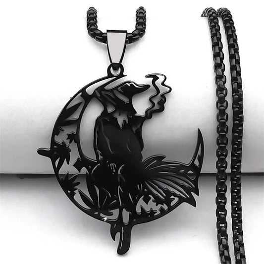 Smoking Witch Broom Moon Necklace – necklace