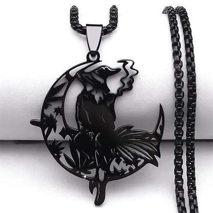Smoking Witch Broom Moon Necklace – Black necklace