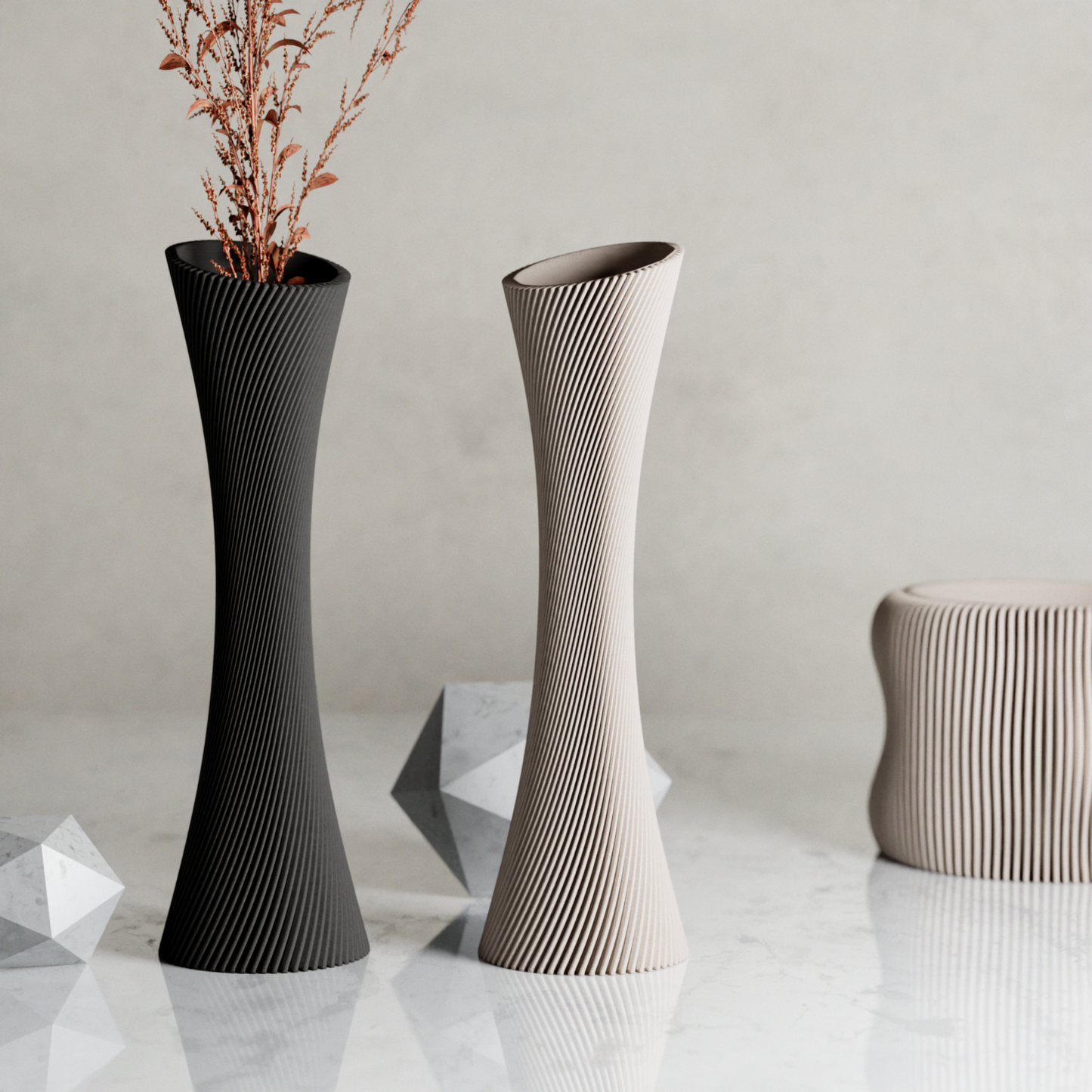 SPIRAL ROSE Vase – Muted White 10 inches Vase