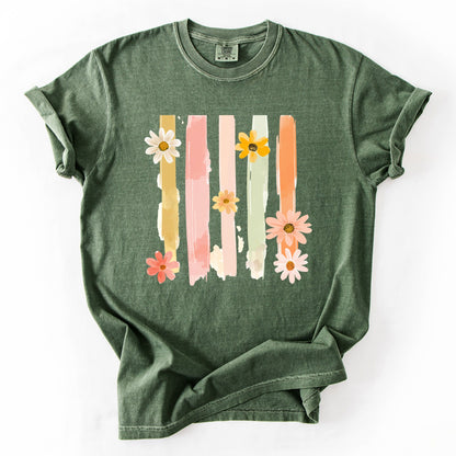 Spring Floral T-Shirt Women | Pastel Comfort Colors Tee | Cute Graphic Shirt – Moss Green T-Shirt