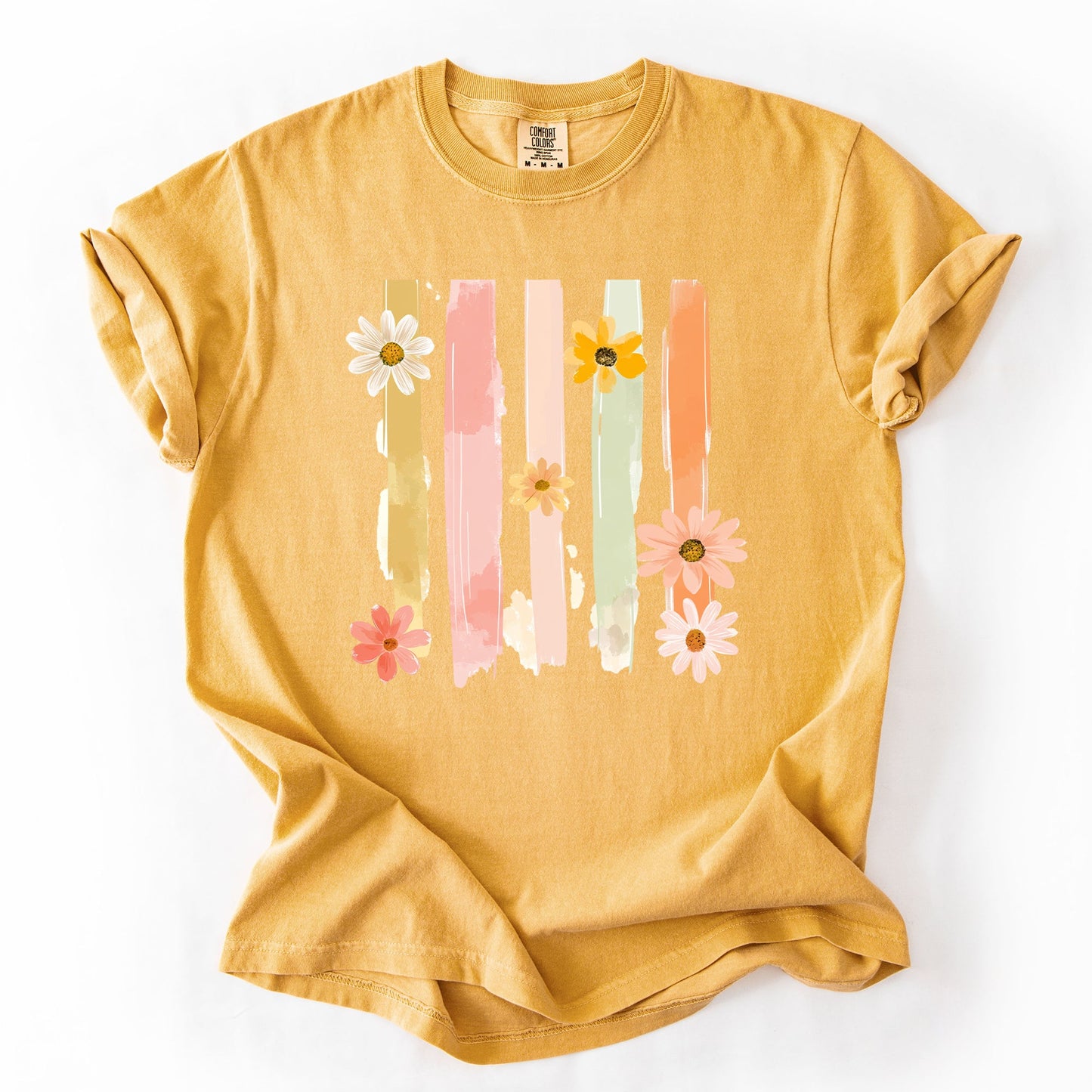 Spring Floral T-Shirt Women | Pastel Comfort Colors Tee | Cute Graphic Shirt – Mustard T-Shirt