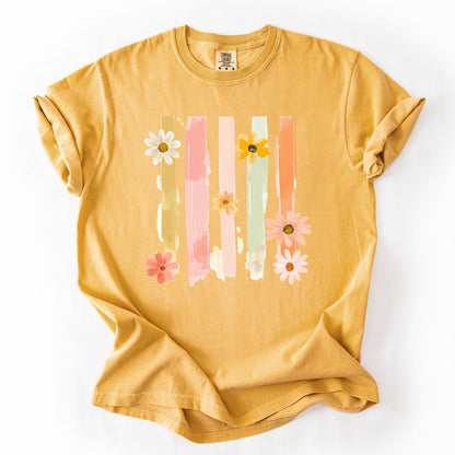 Spring Floral T-Shirt Women | Pastel Comfort Colors Tee | Cute Graphic Shirt – Mustard T-Shirt