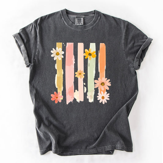Spring Floral T-Shirt Women | Pastel Comfort Colors Tee | Cute Graphic Shirt – Pepper Dark Gray T-Shirt