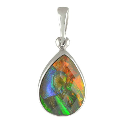 Starborn Faceted Ammolite Doublet Sterling Silver Pear Pendant - Small