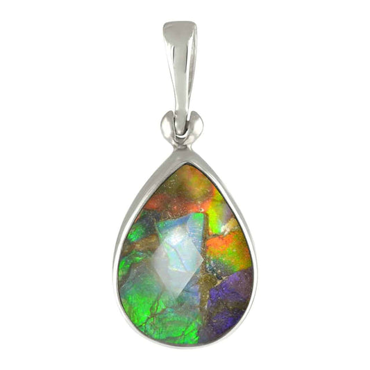 Starborn Faceted Ammolite Doublet Sterling Silver Pear Pendant - Small