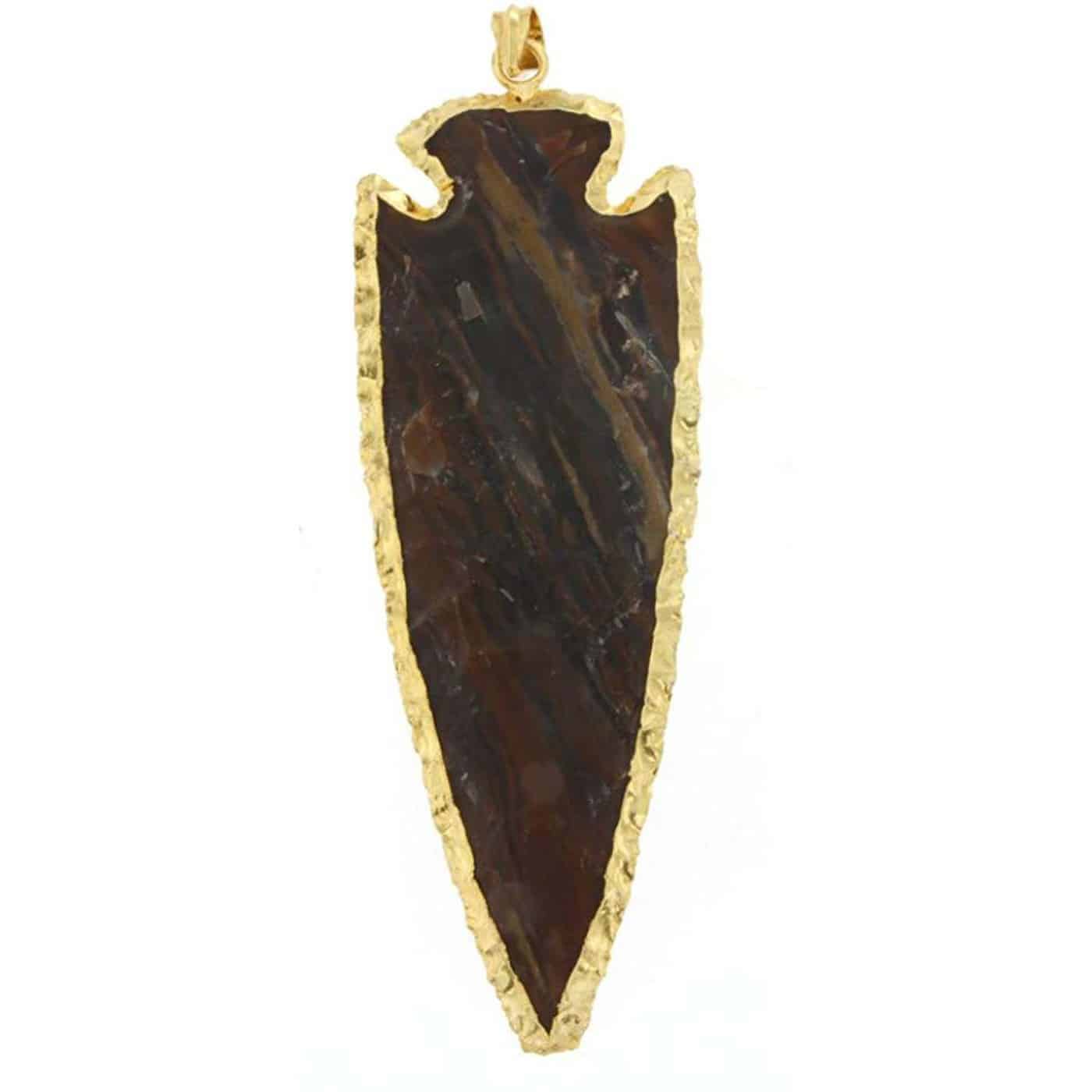 Starborn Large Brown Jasper Hand Carved Arrowhead Pendant with Flash Plate Border (Silver/Gold)