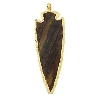 Starborn Large Brown Jasper Hand Carved Arrowhead Pendant with Flash Plate Border (Silver/Gold)