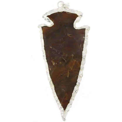Starborn Large Brown Jasper Hand Carved Arrowhead Pendant with Flash Plate Border (Silver/Gold)