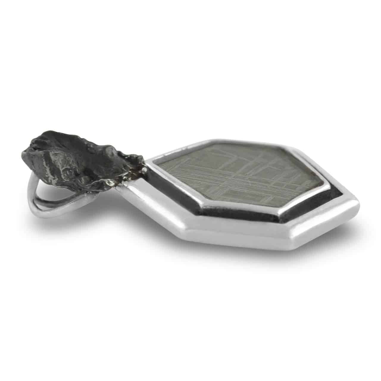 Sterling Silver Muonionalusta Meteorite and Sikhote Alin Meteorite Nugget Pendant
