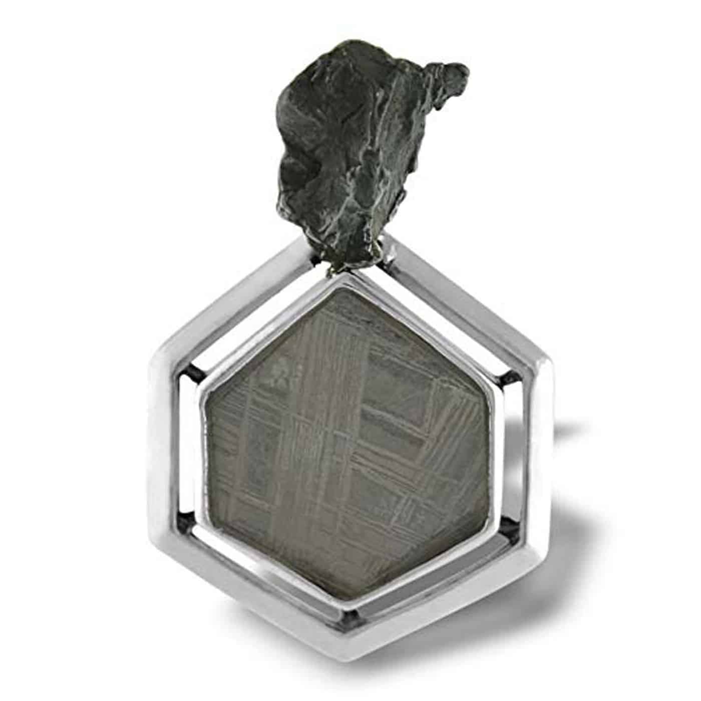 Sterling Silver Muonionalusta Meteorite and Sikhote Alin Meteorite Nugget Pendant