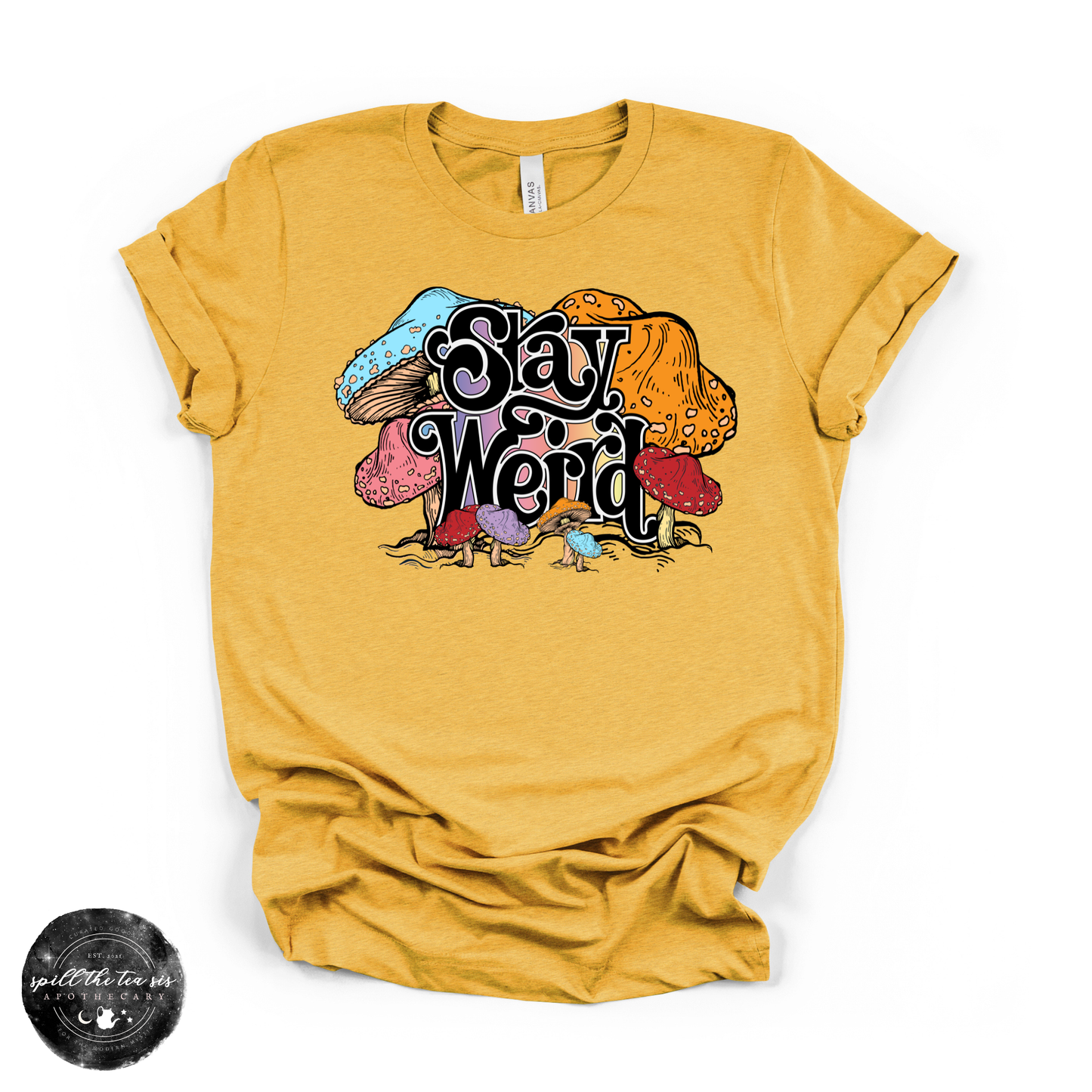 Stay Weird Mushroom Tee | Bella + Canvas Graphic T-Shirt – Heather Yellow