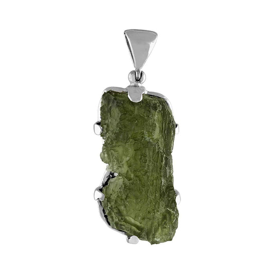 Starborn Natural Elongated 15-19 ct Moldavite Pendant in Sterling Silver