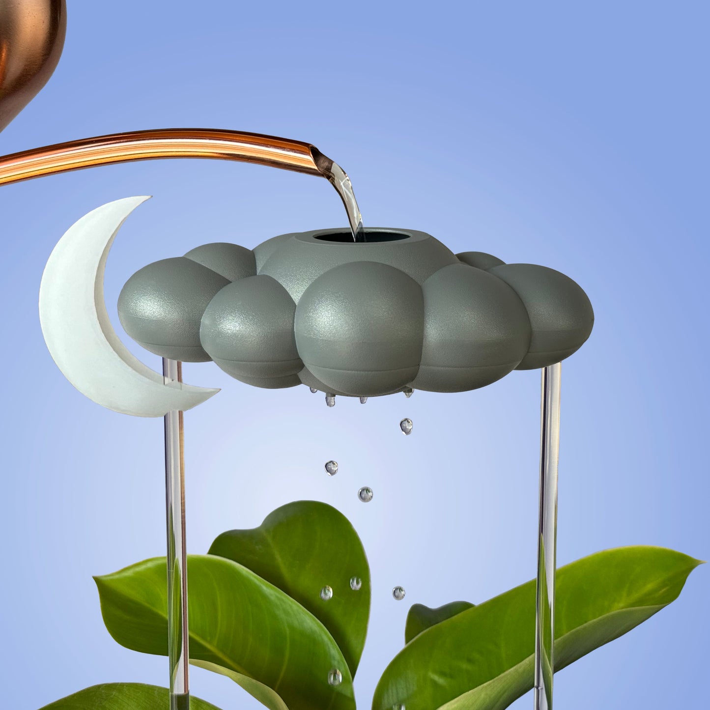 Stormy Dripping Rain Cloud with Glow in the Dark Moon Charm – House Plant Accessory