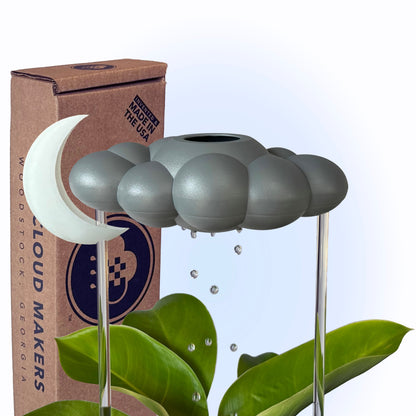 Stormy Dripping Rain Cloud with Glow in the Dark Moon Charm – House Plant Accessory