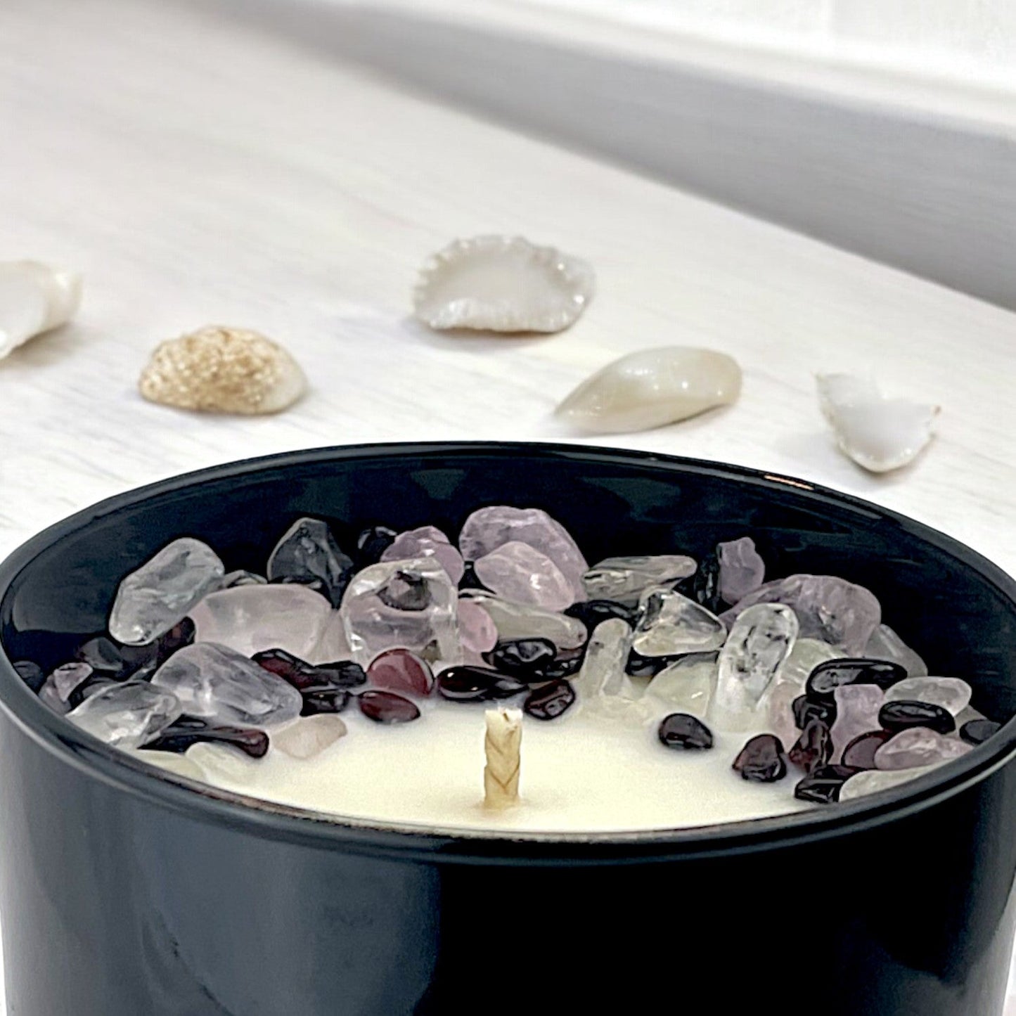 Coastal Dreams Crystal Candle with Garnet, Quartz, & Rose Quartz | Coconut-Soy Wax Candle, 9oz