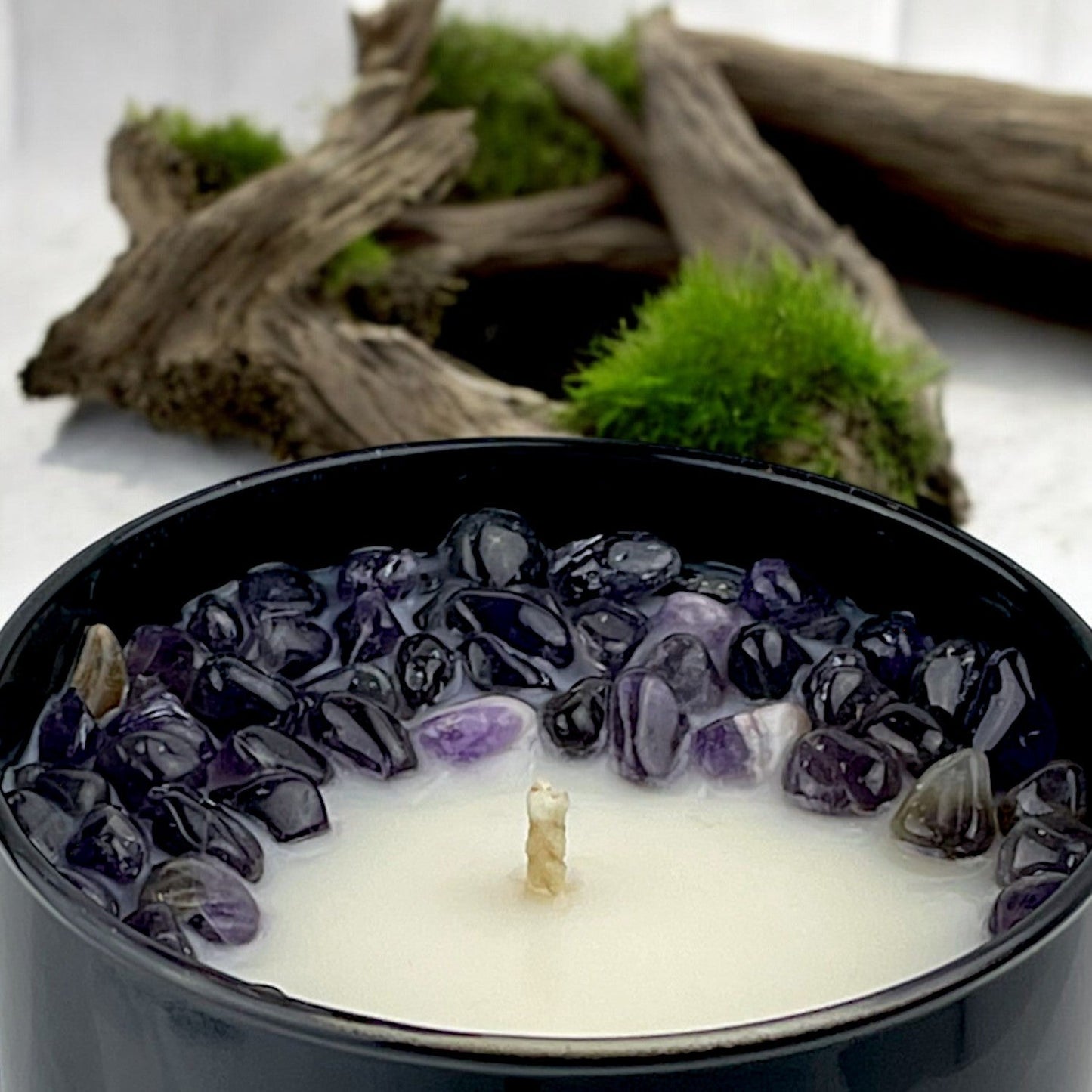 Cypress Mist Crystal Candle with Amethyst | Coconut-Soy Wax Candle, 9oz