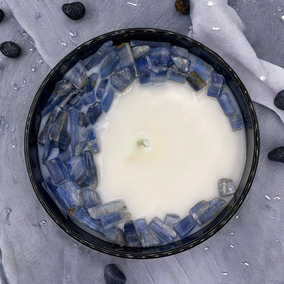 Throat Chakra Crystal Candle with Blue Kyanite | Coconut-Soy Wax Candle, 9oz