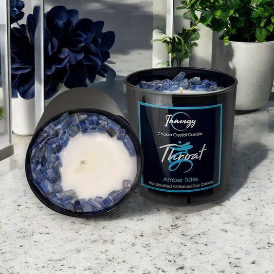 Throat Chakra Crystal Candle with Blue Kyanite | Coconut-Soy Wax Candle, 9oz