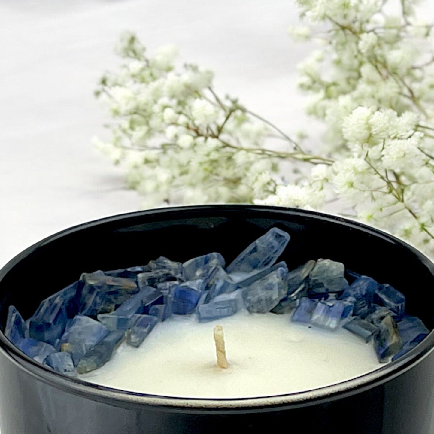 Throat Chakra Crystal Candle with Blue Kyanite | Coconut-Soy Wax Candle, 9oz