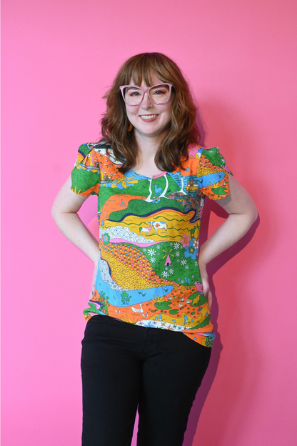 Landscape Tulip Sleeve Tee in Rainbow Farm