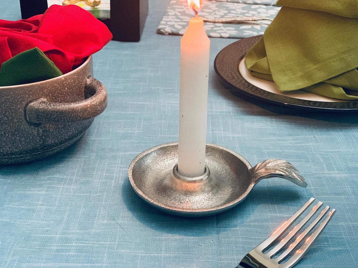 Vibhsa Taper Candlestick Holder Dish-Silver – home Decor