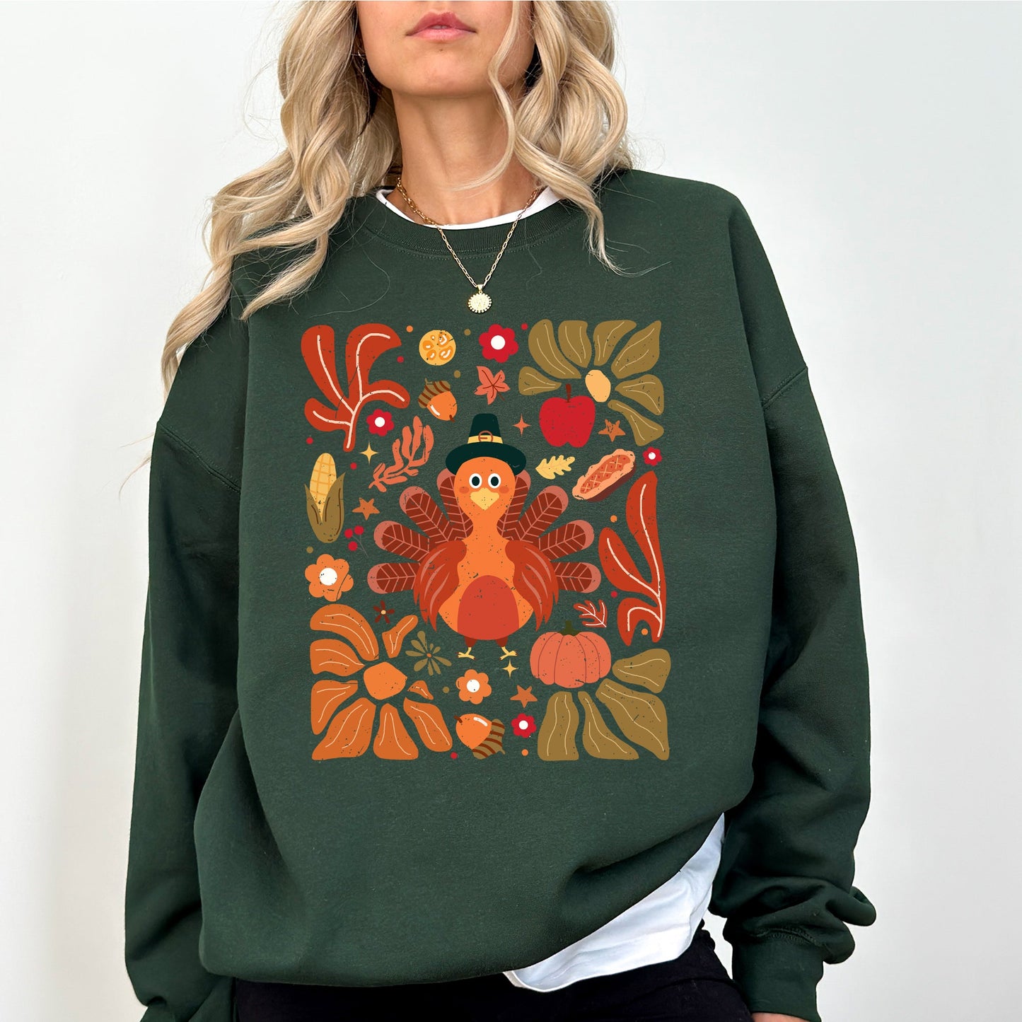 Thanksgiving Turkey, Flowers, Botanical, Boho, Autumn, Fall Sweatshirt