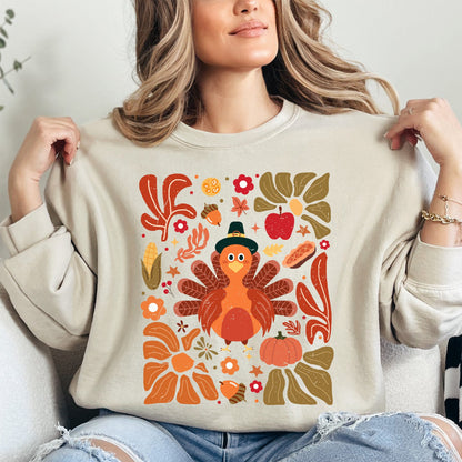 Thanksgiving Turkey, Flowers, Botanical, Boho, Autumn, Fall Sweatshirt