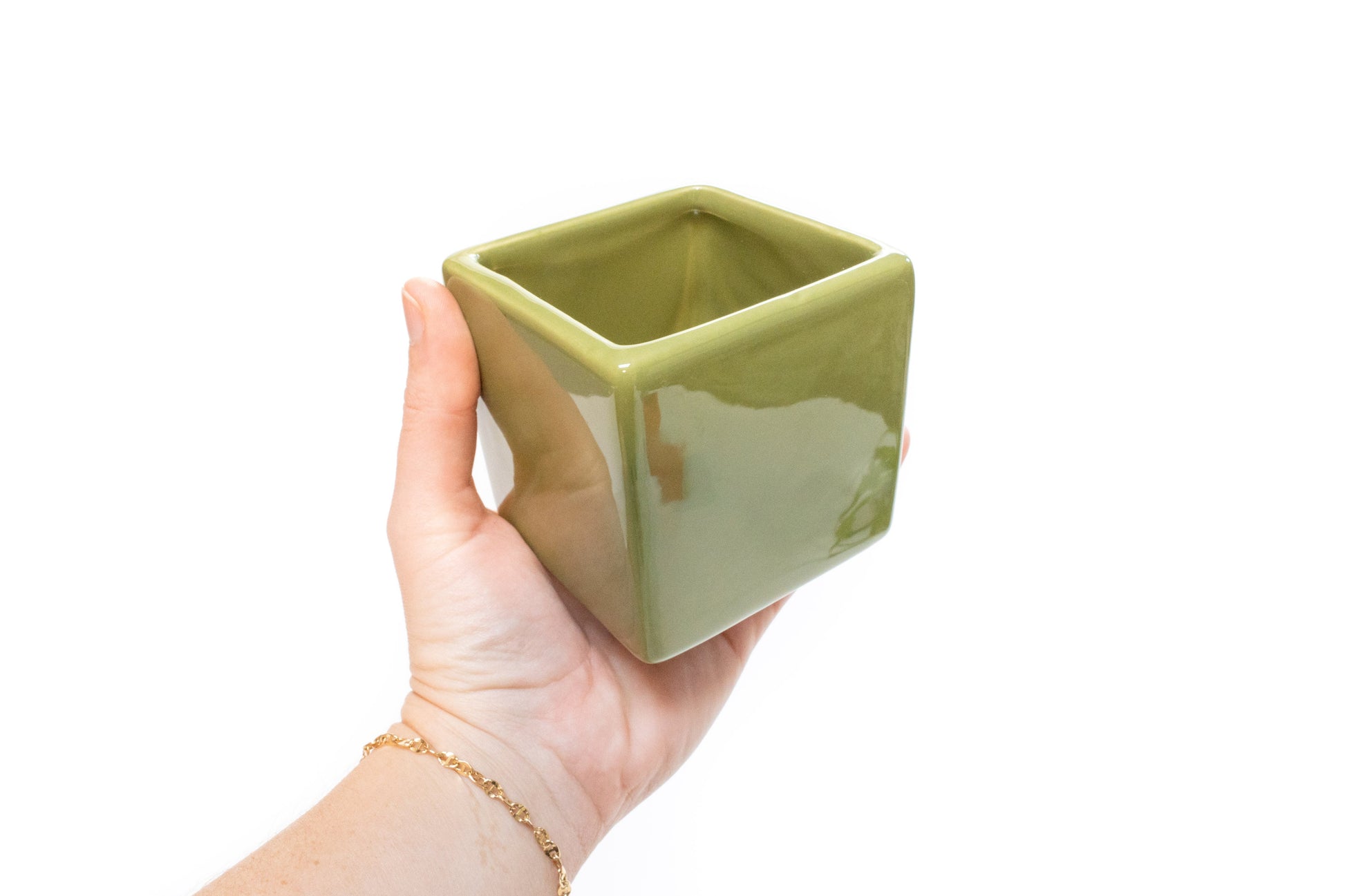 Ceramic Cube Container - Choose Your Color – Avocado Green