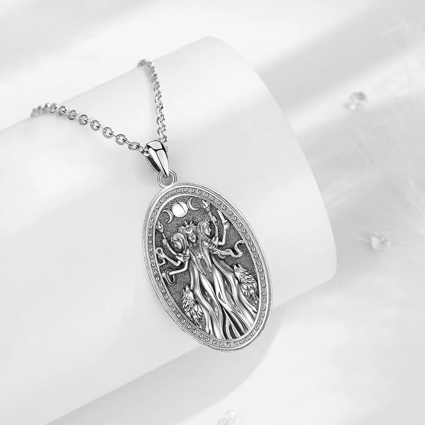 Triple Moon Goddess Sterling Silver Necklace – 925 sterling silver