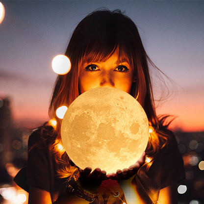 3D Moon Lamp with Wooden Base | 16 Colors & Rechargeable