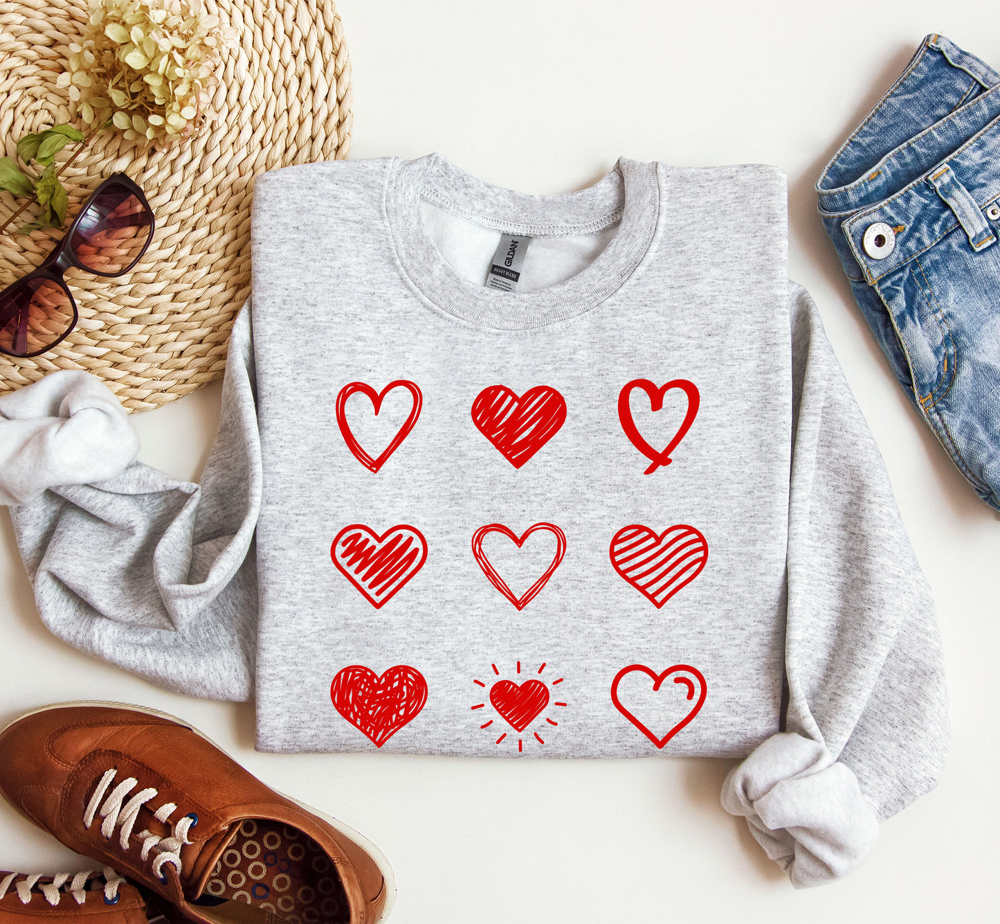 Retro Cute Hearts Sweatshirt, Vintage Valentine's Day Sweatshirt