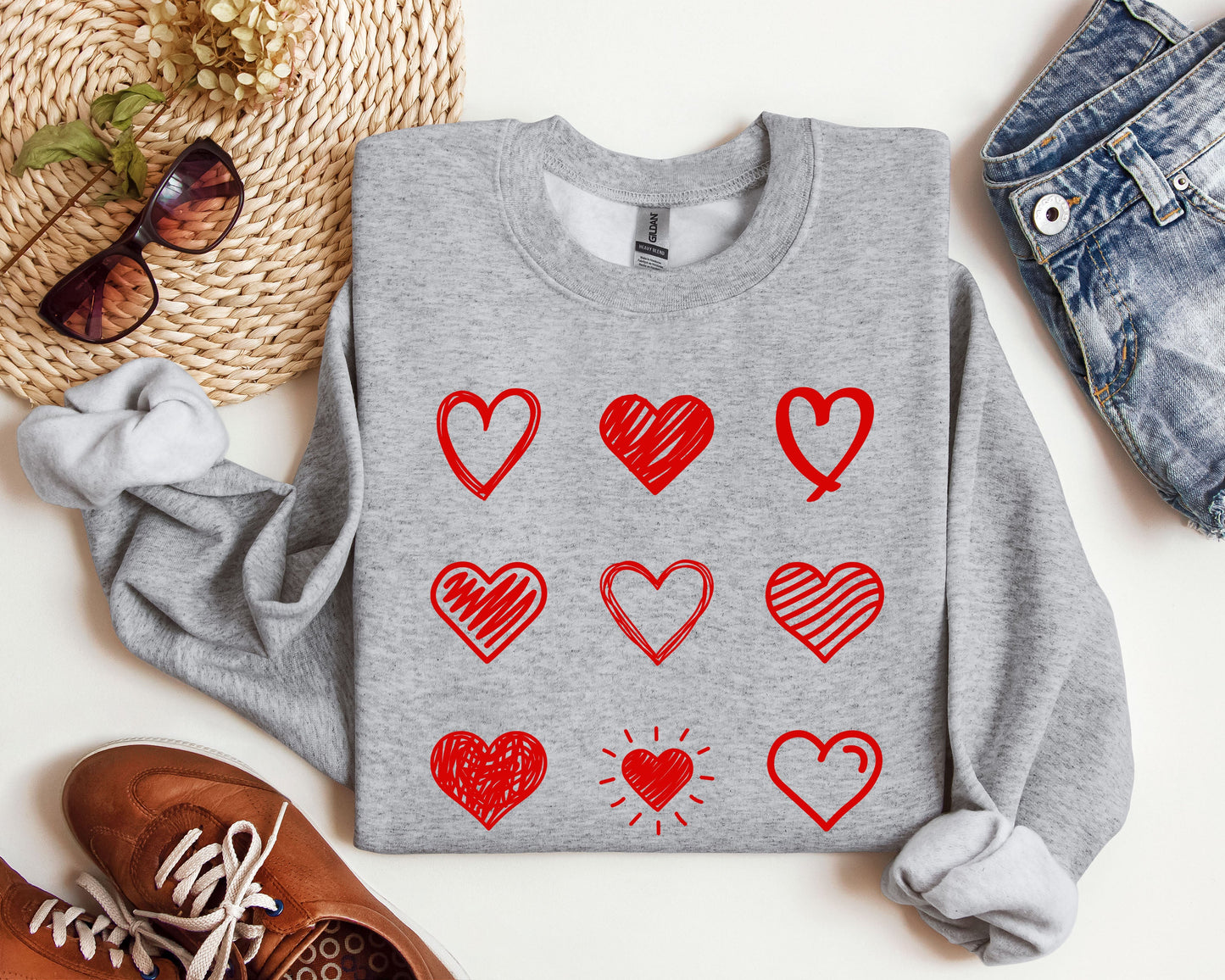 Retro Cute Hearts Sweatshirt, Vintage Valentine's Day Sweatshirt