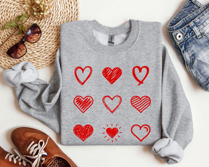 Retro Cute Hearts Sweatshirt, Vintage Valentine's Day Sweatshirt