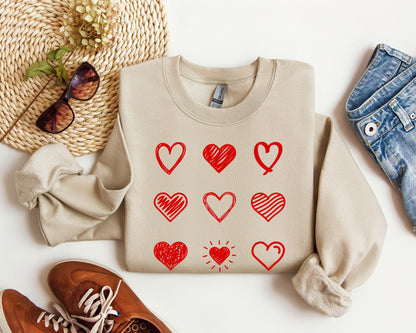 Retro Cute Hearts Sweatshirt, Vintage Valentine's Day Sweatshirt
