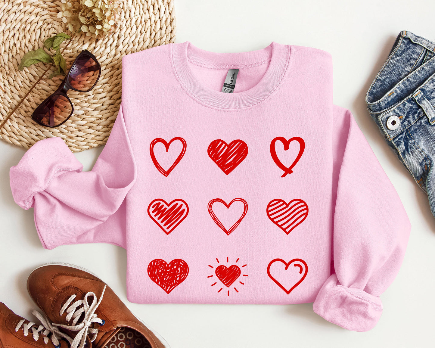 Retro Cute Hearts Sweatshirt, Vintage Valentine's Day Sweatshirt