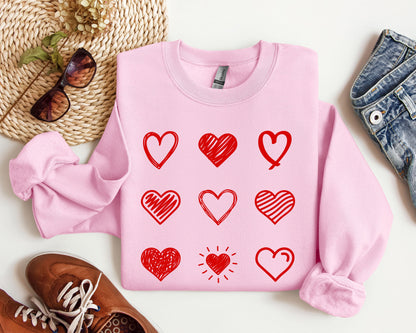 Retro Cute Hearts Sweatshirt, Vintage Valentine's Day Sweatshirt