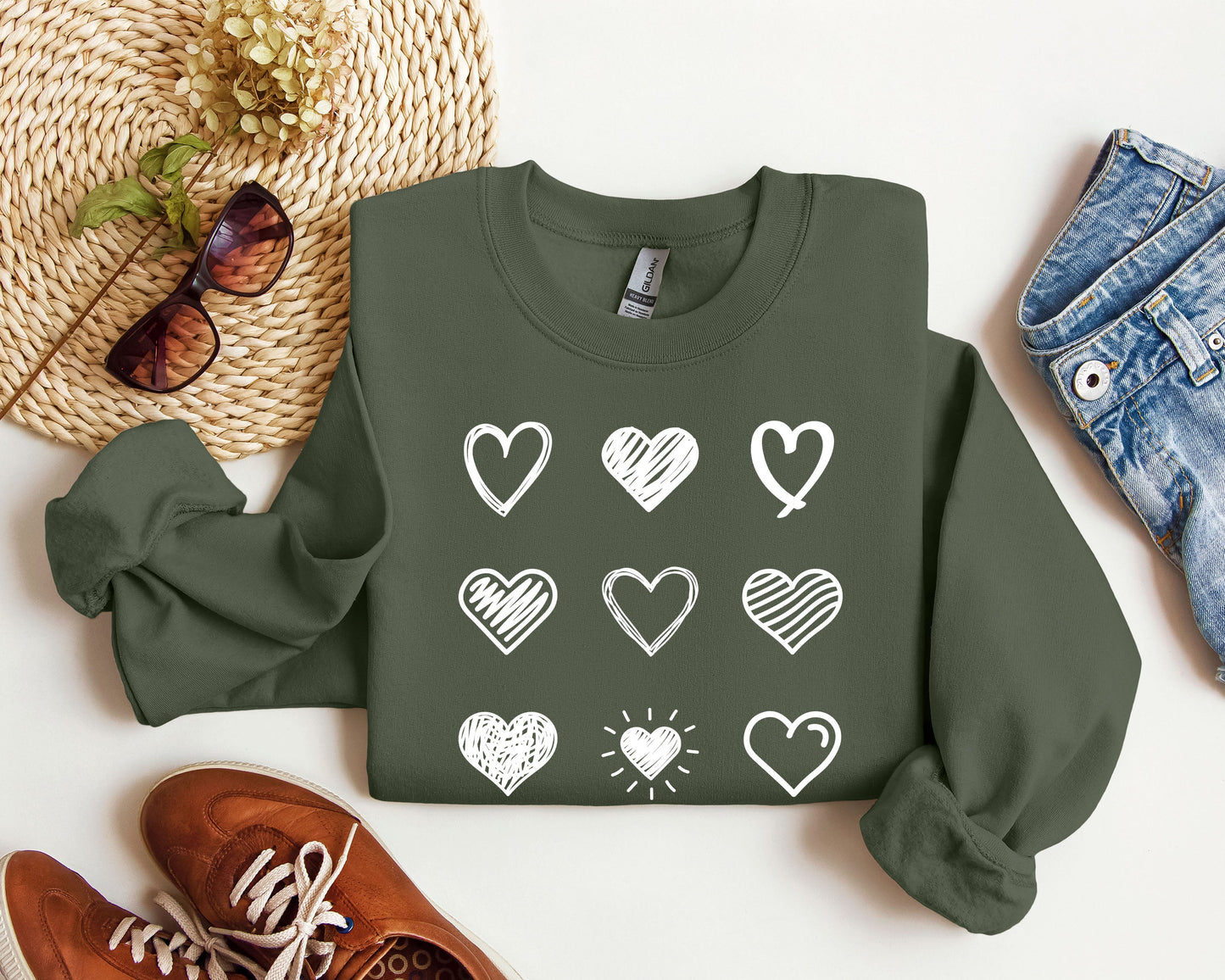 Retro Cute Hearts Sweatshirt, Vintage Valentine's Day Sweatshirt