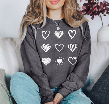 Retro Cute Hearts Sweatshirt, Vintage Valentine's Day Sweatshirt