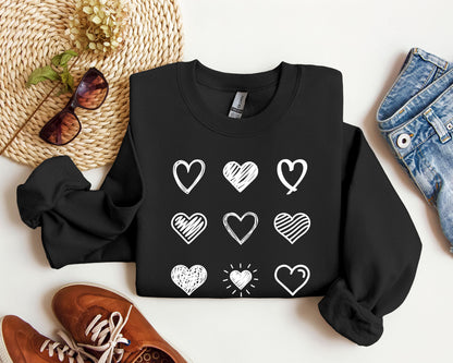 Retro Cute Hearts Sweatshirt, Vintage Valentine's Day Sweatshirt