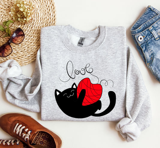 Retro Cat Love Funny Sweatshirt, Vintage Valentine's Day Sweatshirt