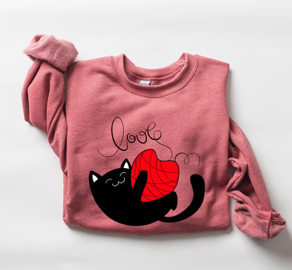 Retro Cat Love Funny Sweatshirt, Vintage Valentine's Day Sweatshirt