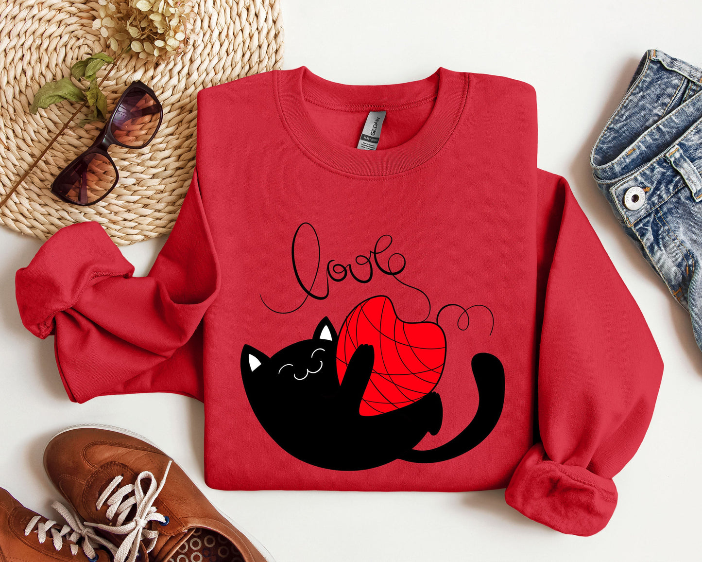 Retro Cat Love Funny Sweatshirt, Vintage Valentine's Day Sweatshirt