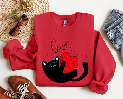 Retro Cat Love Funny Sweatshirt, Vintage Valentine's Day Sweatshirt
