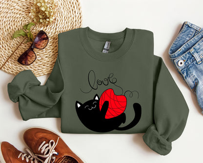 Retro Cat Love Funny Sweatshirt, Vintage Valentine's Day Sweatshirt